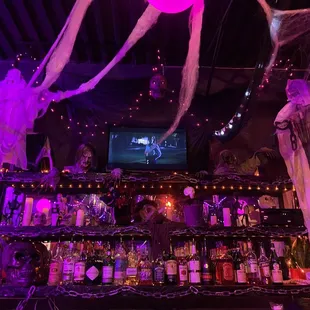  a bar decorated for halloween