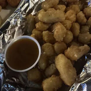Cheese curds with Carmel Sauce