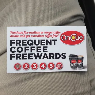 Frequent coffee rewards card now available.