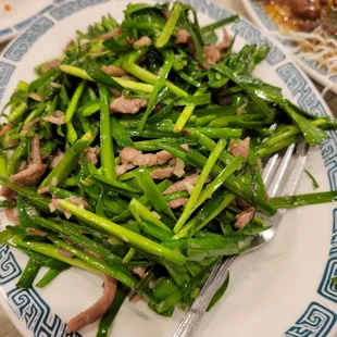 Pork and chive stir fry