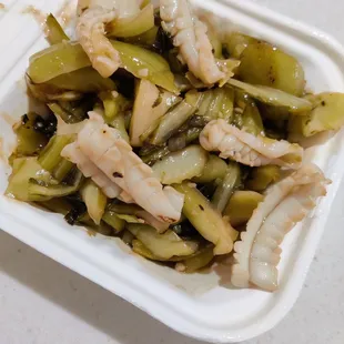 Sweet sour cabbage with squid... Yummy garlic and black bean sauce!