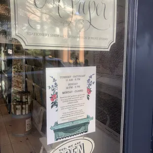 Current business hours September 2021