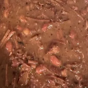 Smoked barbecue, pulled pork beans