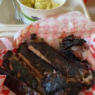 customer photo, smoked rib meal with a side of potato salad