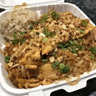 Chicken pad thai... It&apos;s ok... Not sure why it is served with rice.