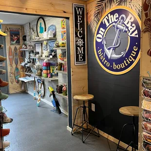 Nautical waterfront gift shop with a restaurant
