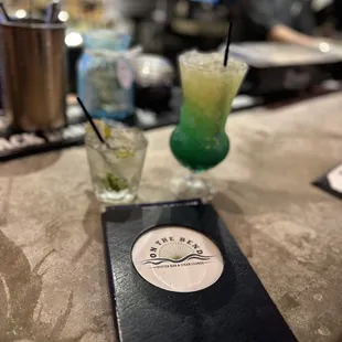 Spicy vodka and Reef something (has malibu and blue curaçao)