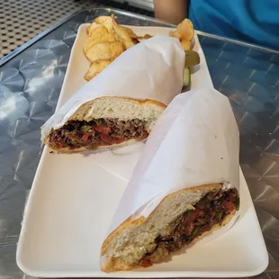 From Philly to Brooklyn cheese steak and house chips.