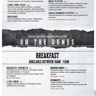 Breakfast menu