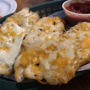 Best Cheesy garlic bread and marinara! We had already eaten two pieces by the time I took the photo.