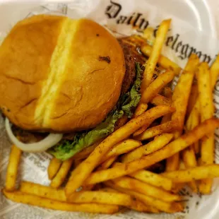 Cheeseburger with seasoned frys