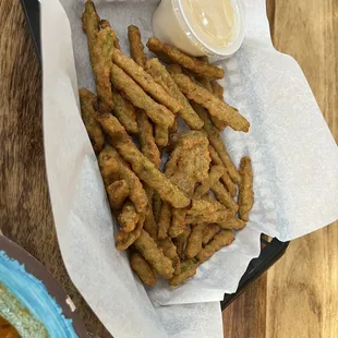 Fried green beans with queso dip