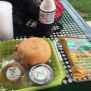 Your meal will consist of a sandwich, a side, chips, and a cookie. Great value!