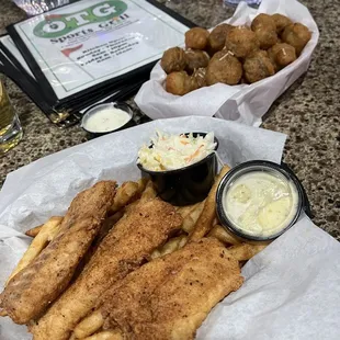 Fish and Chips and Fried Mushrooms on a good day.