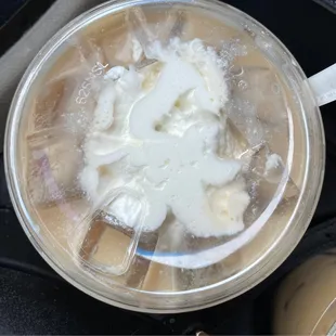 a blender filled with ice cream and bananas