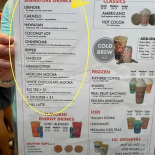 a menu for a hot chocolate drink