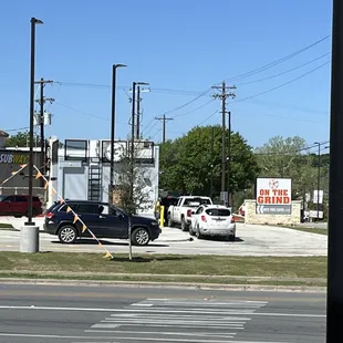 Outside the coffee shop from across the street