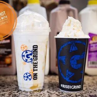 a cup of milkshake and a cup of ice cream