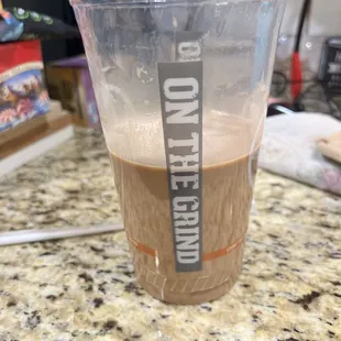 This photo is the joke of a large iced coffee without the ice that I ordered today. I&apos;m speechless!