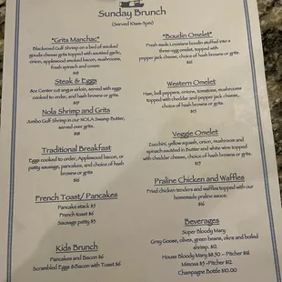 Brunch menu