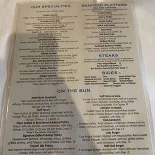 Back side of the menu