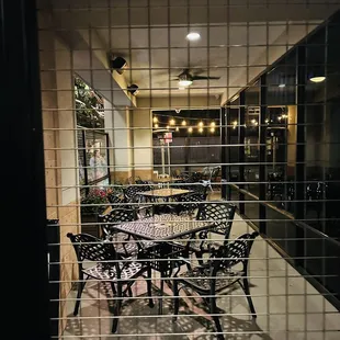 a table and chairs in a restaurant