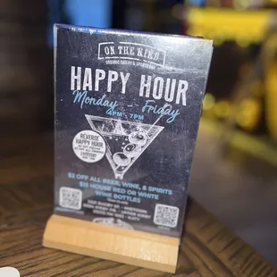 a menu for a happy hour