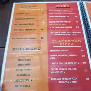 Salads, kids, flatbread, wings.