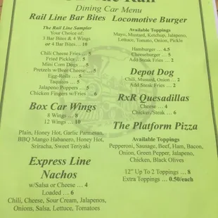 Food Menu (in addition to the full bar)