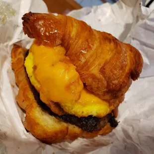 Sausage, egg, and cheese croissant