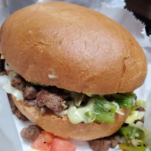 Carne Asada Torta with Green Chile