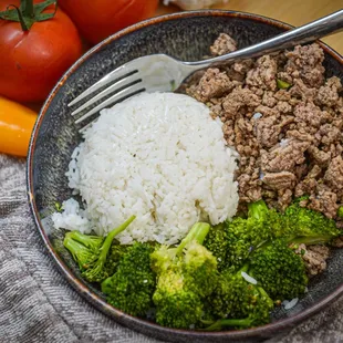 Ground beef, rice &amp; broccoli - all available in bulk cooked items through the A La Carte!
