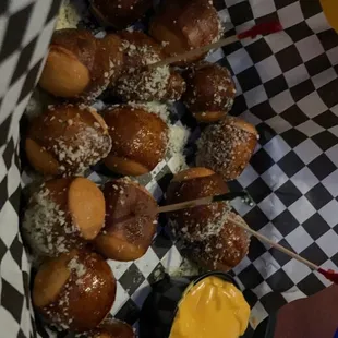 a basket of doughnuts