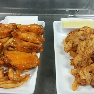 Hot Wings and hand battered chicken tenders.