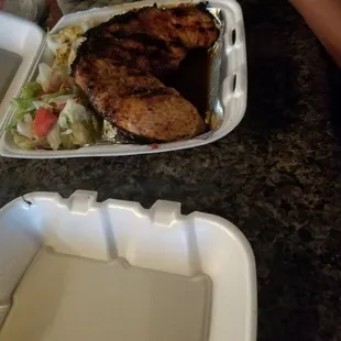 Grilled chicken breast w/potatoes and salad. Yumm!!