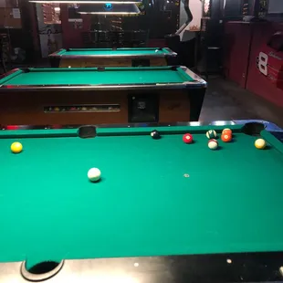 a pool table and pool balls