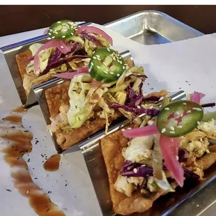 Shrimp wanton Tacos with kimchi