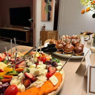 Charcuterie board and beef sliders