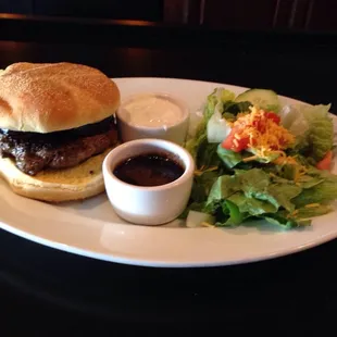 Eggplant burger with salad- burger was a bit overcooked and dry.