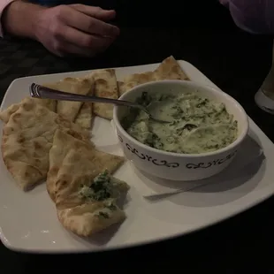 Spinach artichoke dip on pita