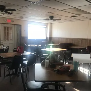 empty tables and chairs