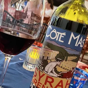 a bottle of wine and a glass of wine