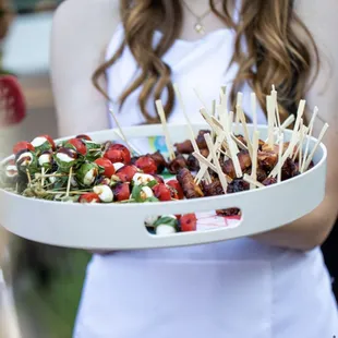 Passed Hors d'oeuvre  "Devil's on Horseback" and Italian Caprese Skewers