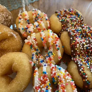Mini-donuts with sprinkles.