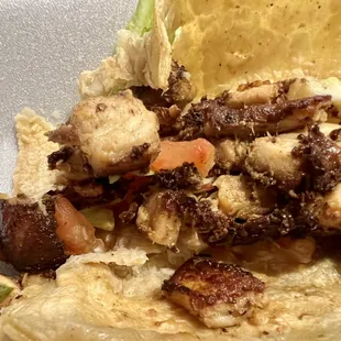 Taco Plate with fish tacos - burnt and over salted fish (super hard and dry)