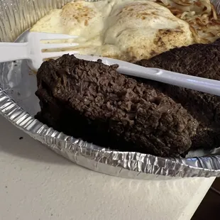 Grilled Steak and Eggs - ordered rare, but came well done and burnt!
