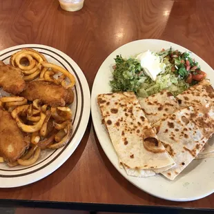 Kid&apos;s chicken tenders and fries and Chicken quesadilla