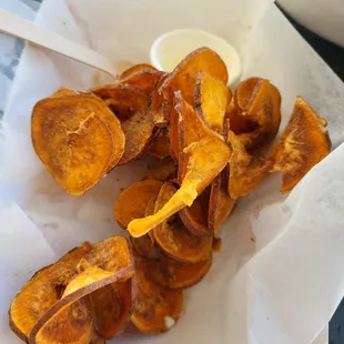 a basket of sweet potato chips