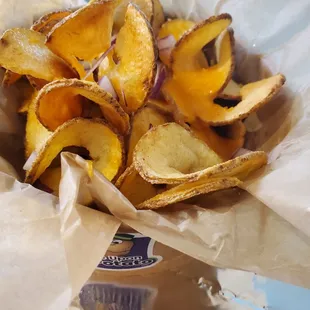 a basket of potato chips