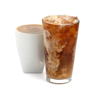  a cold beverage and a cup of coffee